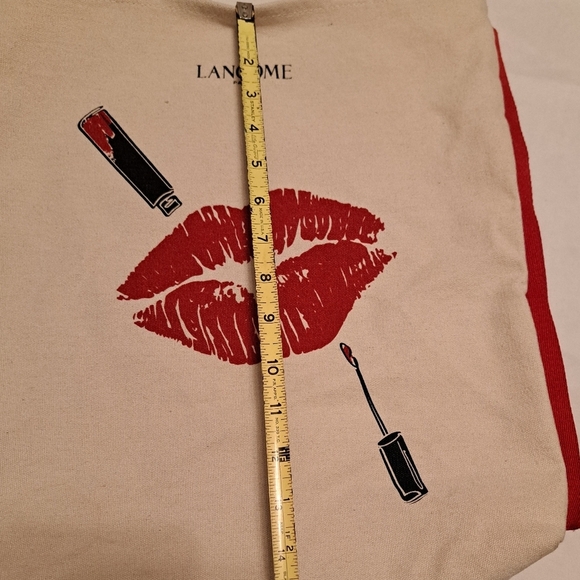 Lancome Canvas Tote Beach Grocery Reusable Bag Red Lips Khaki - Picture 4 of 7